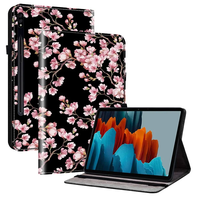 Para Samsung Galaxy Tab S7 / S8 Cases Pattern Printing Flip Tablet Shell com Slot para Cartão - Flor de Ameixeira