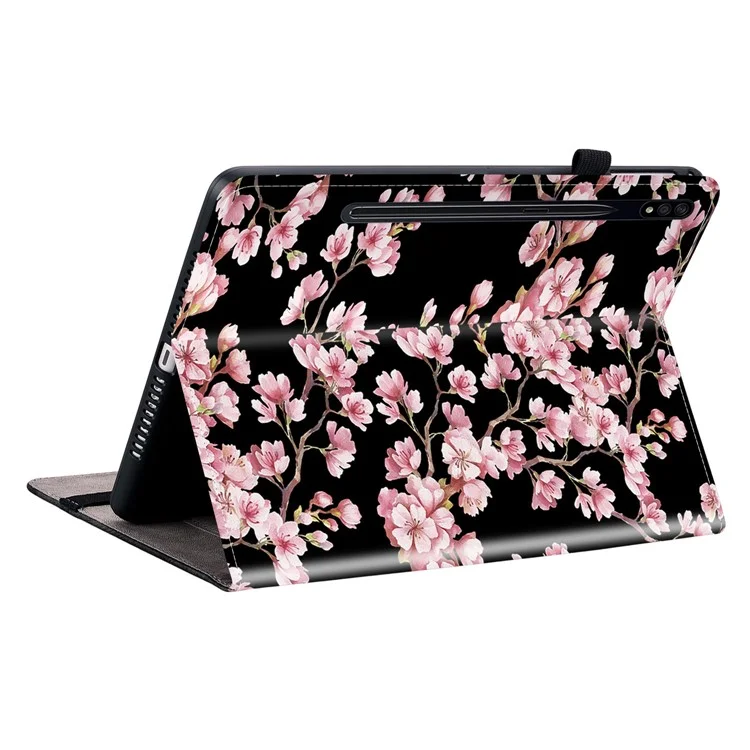 Para Samsung Galaxy Tab S7 / S8 Cases Pattern Printing Flip Tablet Shell com Slot para Cartão - Flor de Ameixeira