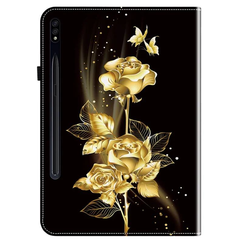 For Samsung Galaxy Tab S7 / S8 Cases Pattern Printing Flip Tablet Shell with Card Slot - Gold Butterfly Rose