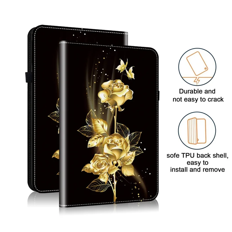For Samsung Galaxy Tab S7 / S8 Cases Pattern Printing Flip Tablet Shell with Card Slot - Gold Butterfly Rose
