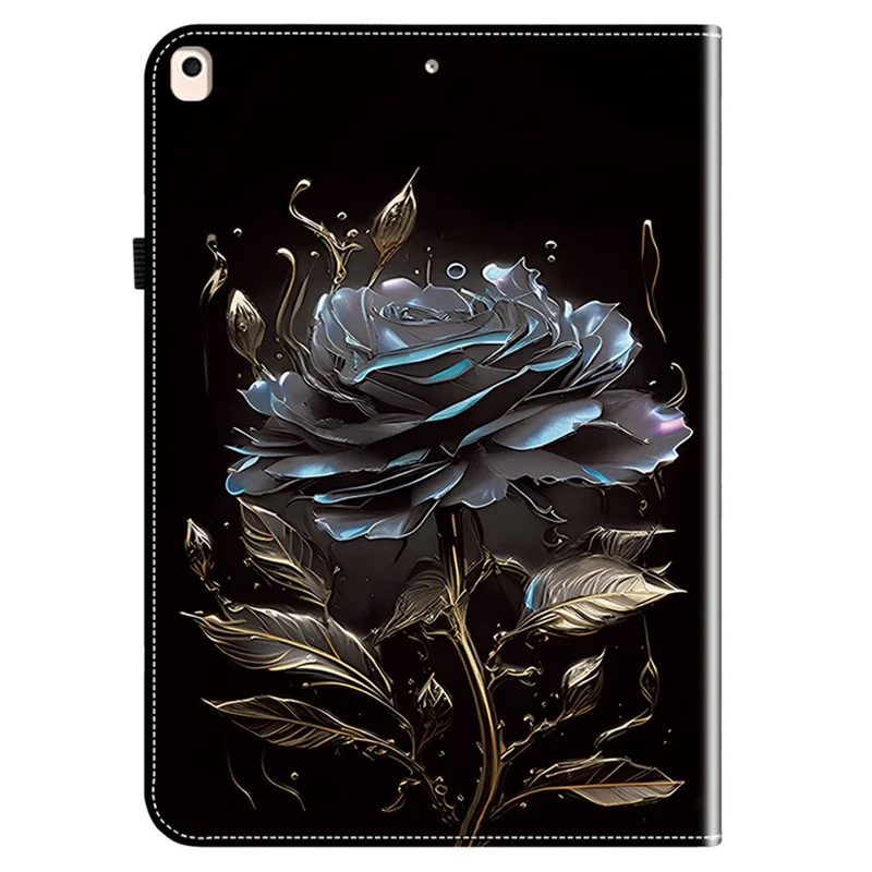 For iPad 10.2 (2021) / (2020) / (2019) Flip Case Pattern Printing Tablet Cover with Card Holder - Black Rose