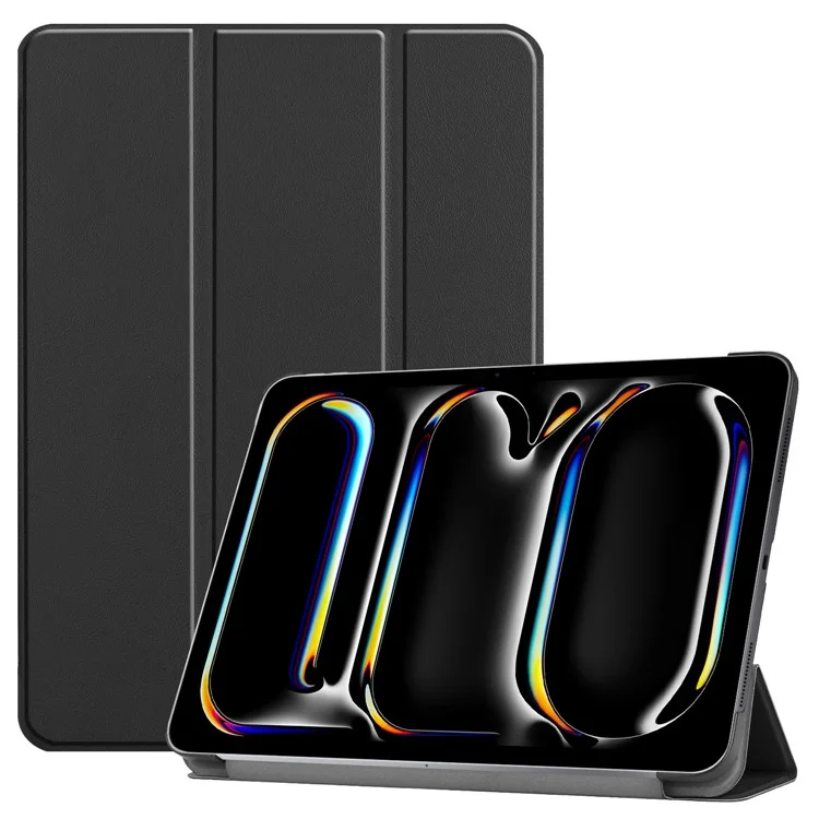 Étui pour iPad Pro 13 (2024) Réveil/Veille automatique Étui de support à trois volets en cuir pour tablette - Noir