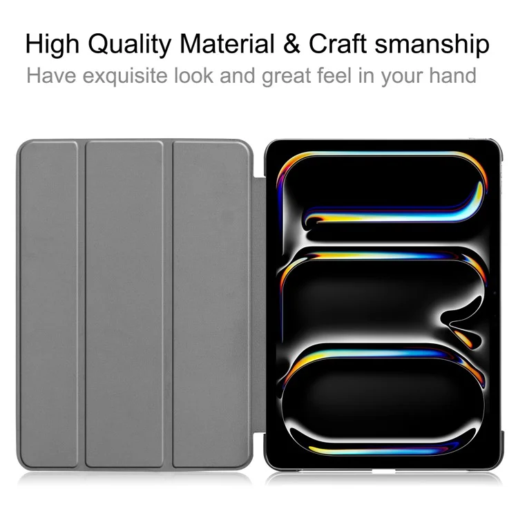 Étui pour iPad Pro 13 (2024) Réveil/Veille automatique Étui de support à trois volets en cuir pour tablette - Noir