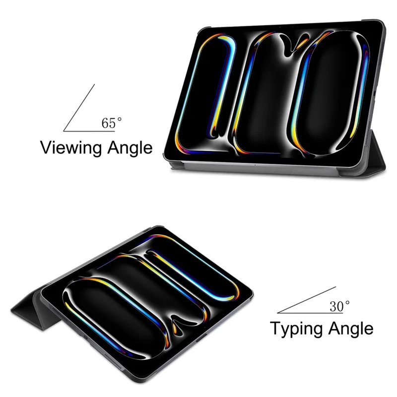 Étui pour iPad Pro 13 (2024) Réveil/Veille automatique Étui de support à trois volets en cuir pour tablette - Noir