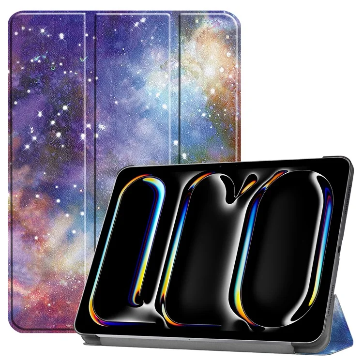 Pour iPad Pro 13 (2024) Étui de Support Triface Motif Cuir Tablette Couverture Smart Wake Sleep - Galaxy