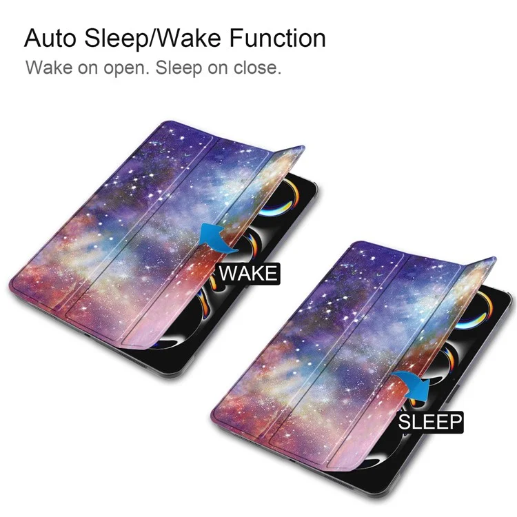 Pour iPad Pro 13 (2024) Étui de Support Triface Motif Cuir Tablette Couverture Smart Wake Sleep - Galaxy