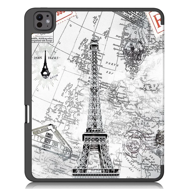 Para o iPad Pro 13 (2024) Tablet Case Pattern Printing Tri-Fold Stand Leather+TPU Cover with Pen Holder - Vintage Tower
