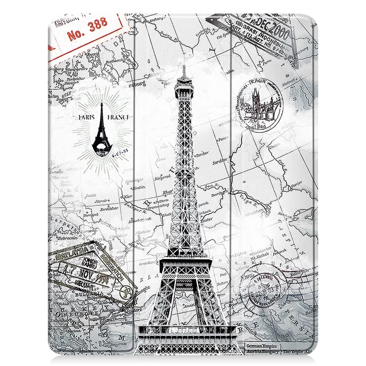 Para o iPad Pro 13 (2024) Tablet Case Pattern Printing Tri-Fold Stand Leather+TPU Cover with Pen Holder - Vintage Tower