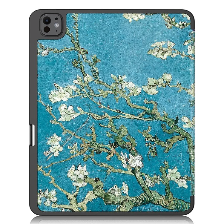 Per iPad Pro 13 (2024) Custodia per tablet Stampa a motivi Supporto ripiegabile a tre ante Custodia in pelle+TPU con supporto per penna - Fiore di albicocca