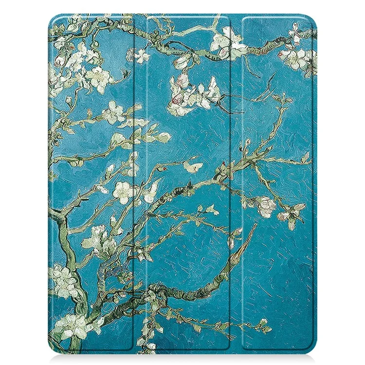 Per iPad Pro 13 (2024) Custodia per tablet Stampa a motivi Supporto ripiegabile a tre ante Custodia in pelle+TPU con supporto per penna - Fiore di albicocca