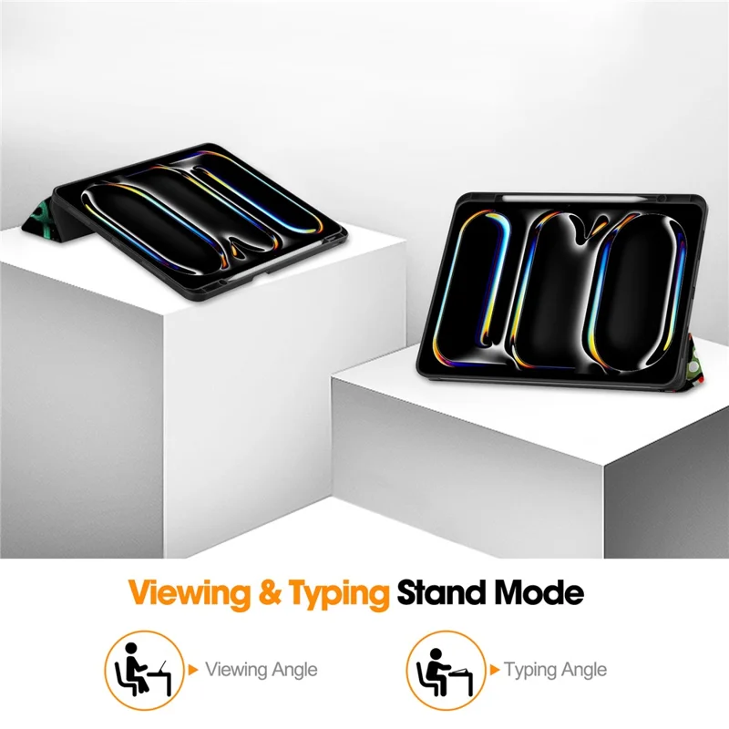 For iPad Pro 13 (2025) / 13 (2024) Tablet Case Pattern Printing Tri-Fold Stand Leather+TPU Cover with Pen Holder - Graffiti