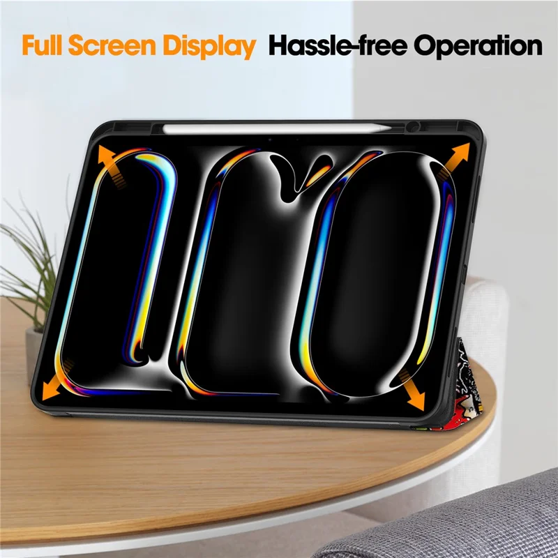 For iPad Pro 13 (2025) / 13 (2024) Tablet Case Pattern Printing Tri-Fold Stand Leather+TPU Cover with Pen Holder - Graffiti
