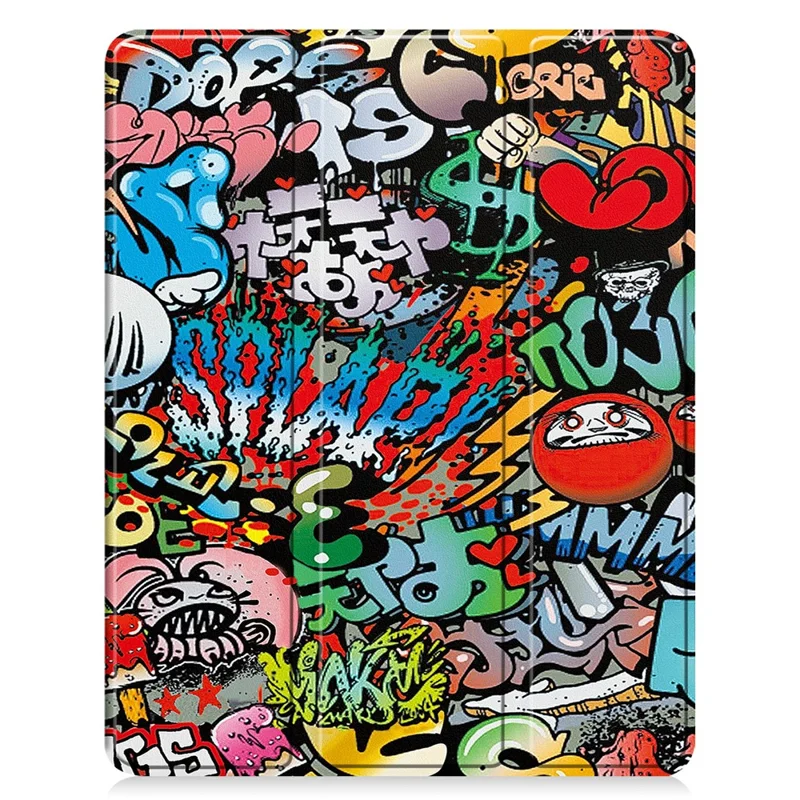 For iPad Pro 13 (2025) / 13 (2024) Tablet Case Pattern Printing Tri-Fold Stand Leather+TPU Cover with Pen Holder - Graffiti