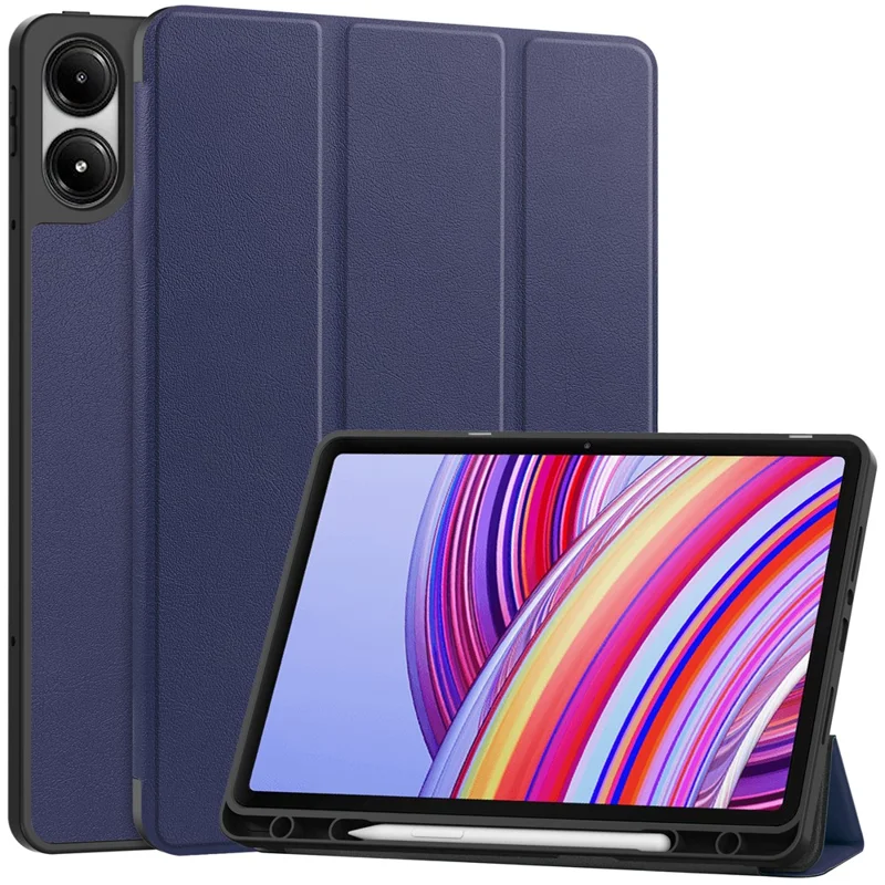 Tablet Case for Xiaomi Redmi Pad Pro/Redmi Pad Pro 5G/Poco Pad 4G Tri-Fold Stand Leather Cover with Pen Slot - Blue