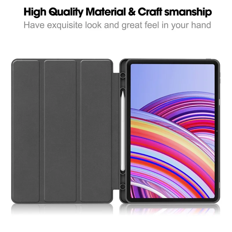 Tablet Case for Xiaomi Redmi Pad Pro/Redmi Pad Pro 5G/Poco Pad 4G Tri-Fold Stand Leather Cover with Pen Slot - Blue