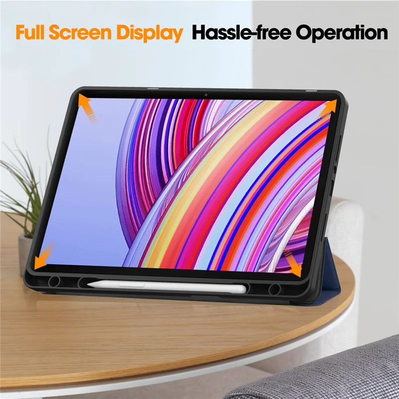 Tablet Case for Xiaomi Redmi Pad Pro/Redmi Pad Pro 5G/Poco Pad 4G Tri-Fold Stand Leather Cover with Pen Slot - Blue