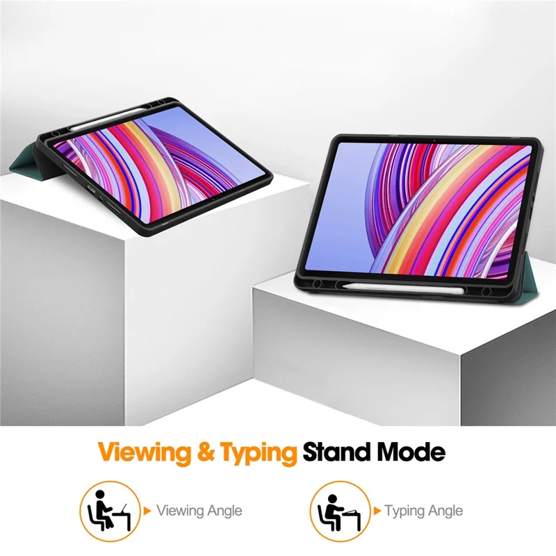 Capa de Tablet para Xiaomi Redmi Pad Pro/Redmi Pad Pro 5G/Poco Pad 4G com Suporte Dobrável em Couro com Compartimento para Caneta - Verde