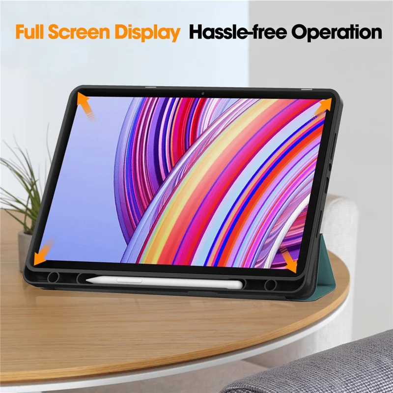 Capa de Tablet para Xiaomi Redmi Pad Pro/Redmi Pad Pro 5G/Poco Pad 4G com Suporte Dobrável em Couro com Compartimento para Caneta - Verde