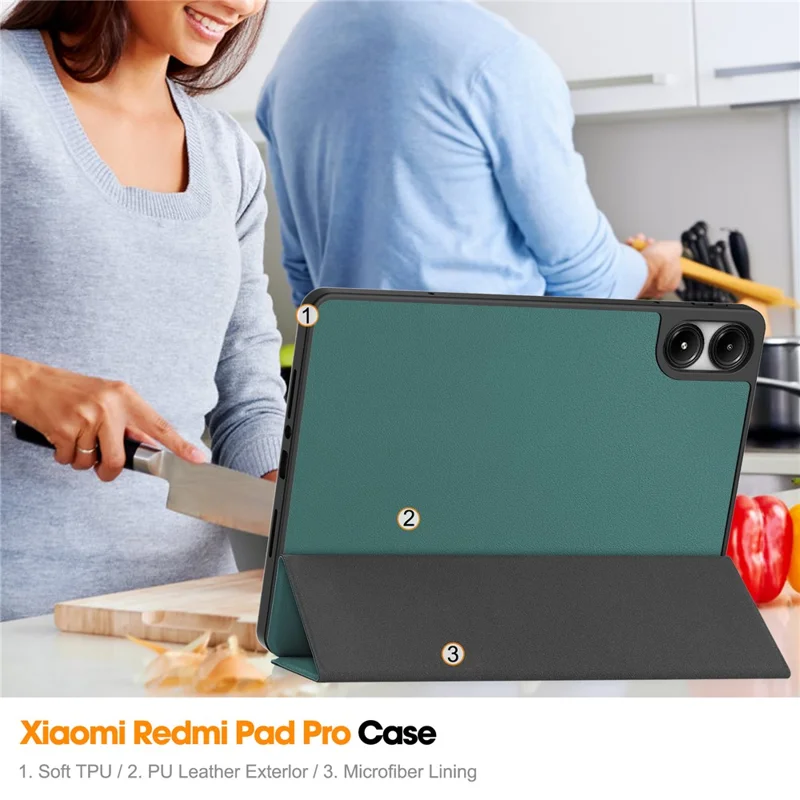 Capa de Tablet para Xiaomi Redmi Pad Pro/Redmi Pad Pro 5G/Poco Pad 4G com Suporte Dobrável em Couro com Compartimento para Caneta - Verde