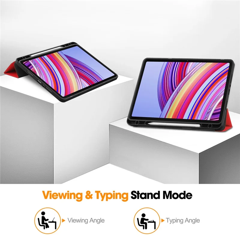 Tablet Case for Xiaomi Redmi Pad Pro/Redmi Pad Pro 5G/Poco Pad 4G Tri-Fold Stand Leather Cover with Pen Slot - Red
