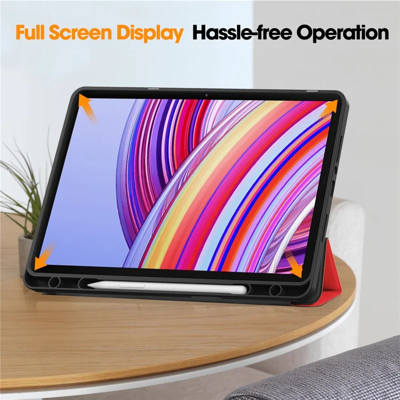 Tablet Case for Xiaomi Redmi Pad Pro/Redmi Pad Pro 5G/Poco Pad 4G Tri-Fold Stand Leather Cover with Pen Slot - Red