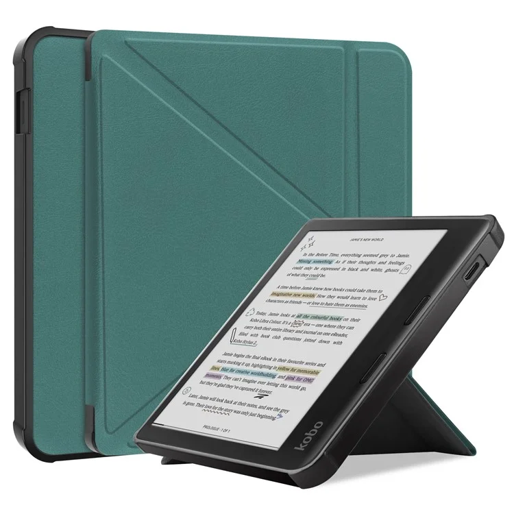 Stand Case for Kobo Libra Colour eReaders PU Leather Sleeve Cover with Auto Wake / Sleep - Blackish Green