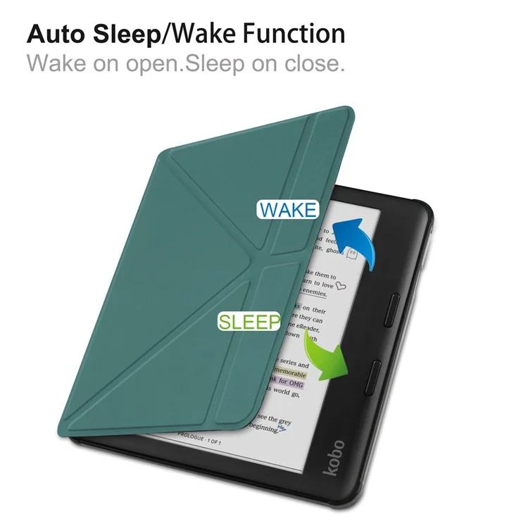 Stand Case for Kobo Libra Colour eReaders PU Leather Sleeve Cover with Auto Wake / Sleep - Blackish Green