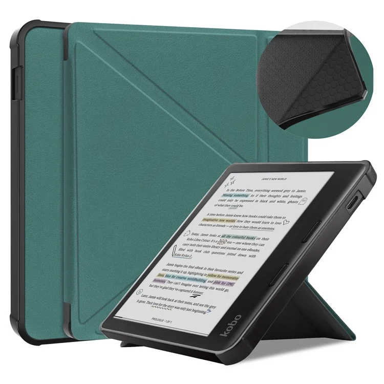 Stand Case for Kobo Libra Colour eReaders PU Leather Sleeve Cover with Auto Wake / Sleep - Blackish Green
