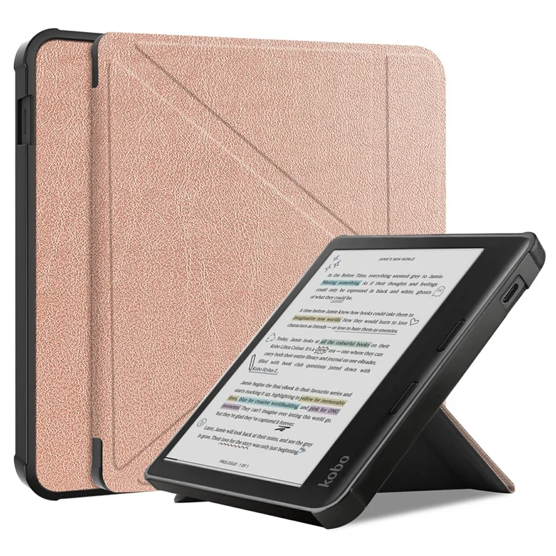 Stand Case for Kobo Libra Colour eReaders PU Leather Sleeve Cover with Auto Wake / Sleep - Rose Gold