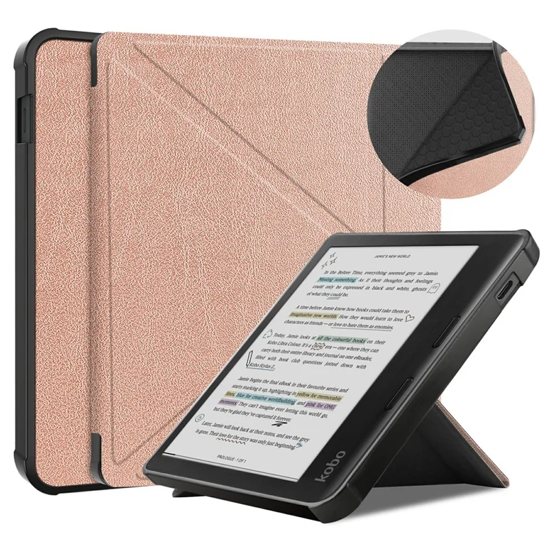 Stand Case for Kobo Libra Colour eReaders PU Leather Sleeve Cover with Auto Wake / Sleep - Rose Gold