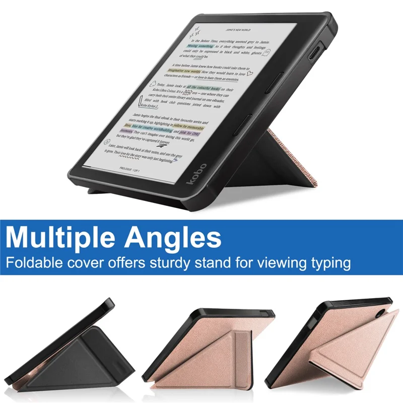 Stand Case for Kobo Libra Colour eReaders PU Leather Sleeve Cover with Auto Wake / Sleep - Rose Gold