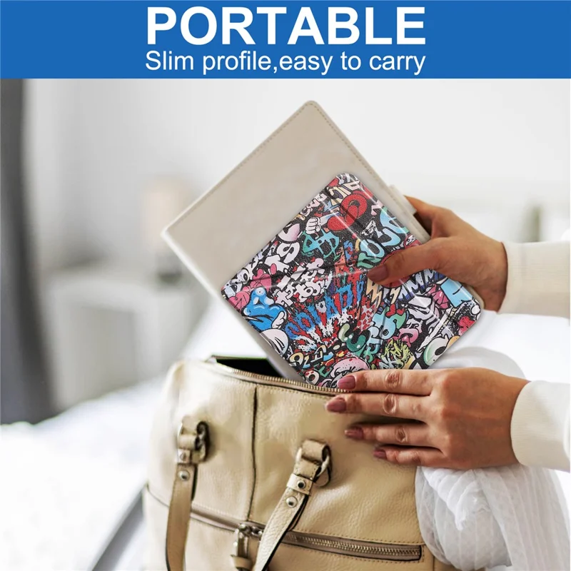 For Kobo Libra Colour Case Pattern Print Leather ebook Reader Cover - Graffiti