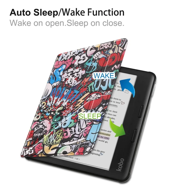 For Kobo Libra Colour Case Pattern Print Leather ebook Reader Cover - Graffiti