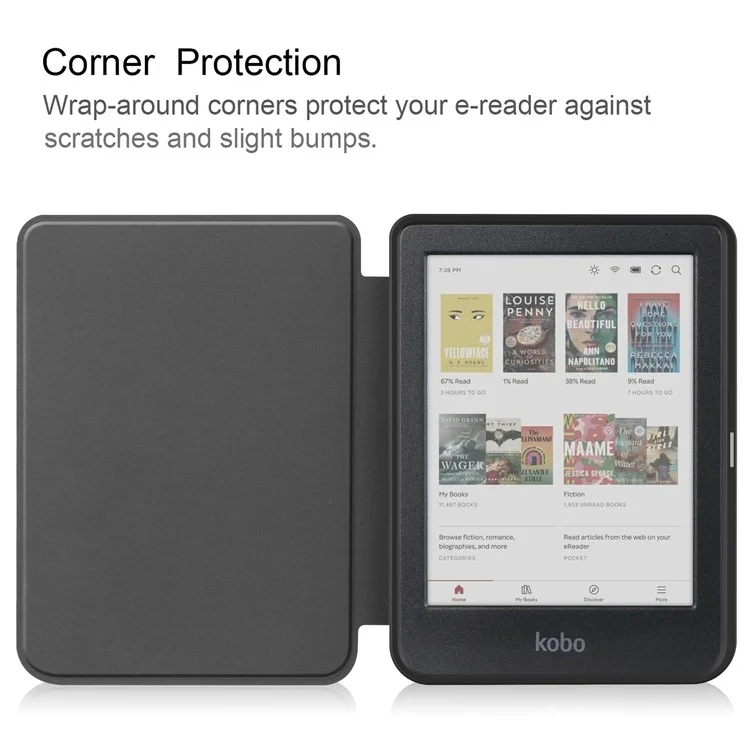 Per Kobo Clara Colour / Clara BW PU Leather Sleeve Smart Wake / Sleep Cover Ereader Protective Case - Nero