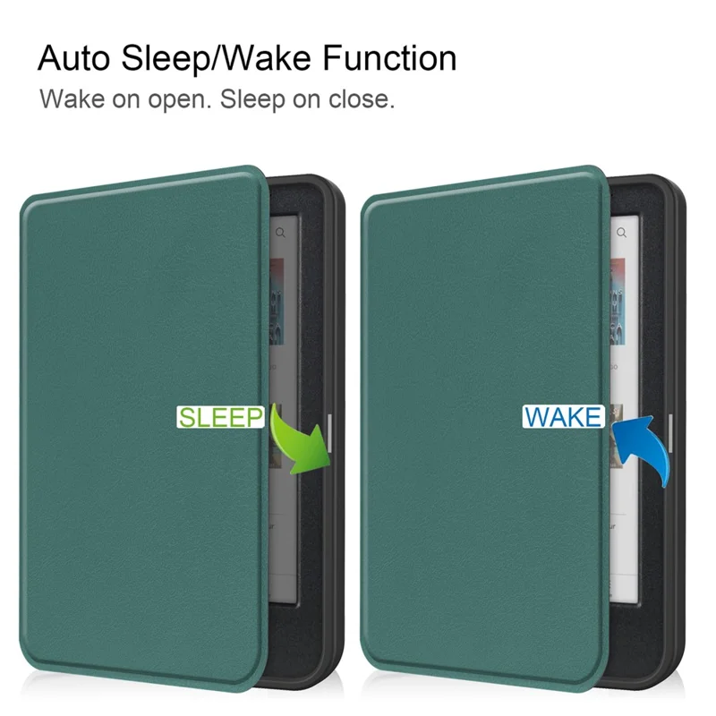 Для Kobo Clara Colour / Clara BW PU кожаный чехол Smart Wake / Sleep Cover Ereader Protective Case - Blackish Green