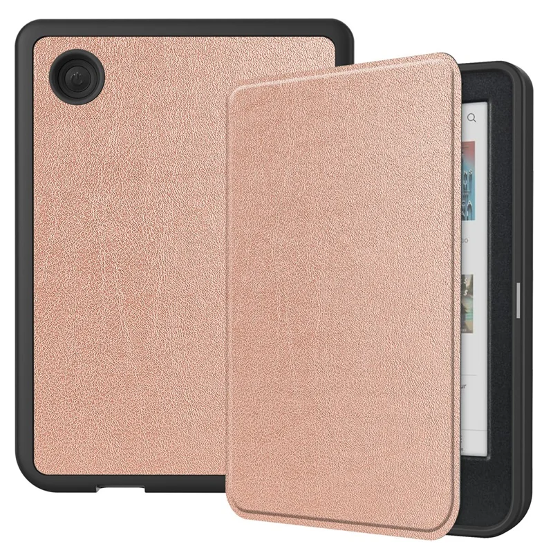 For Kobo Clara Colour / Clara BW PU Leather Sleeve Smart Wake  /  Sleep Cover Ereader Protective Case - Rose Gold