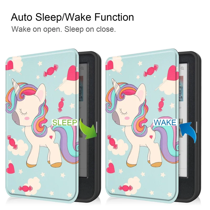 For Kobo Clara Colour / Clara BW Case Pattern Printing PU Leather Folio E-Reader Cover with Auto Sleep / Wake Function - Unicorn