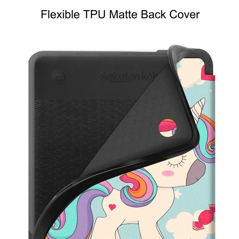 For Kobo Clara Colour / Clara BW Case Pattern Printing PU Leather Folio E-Reader Cover with Auto Sleep / Wake Function - Unicorn