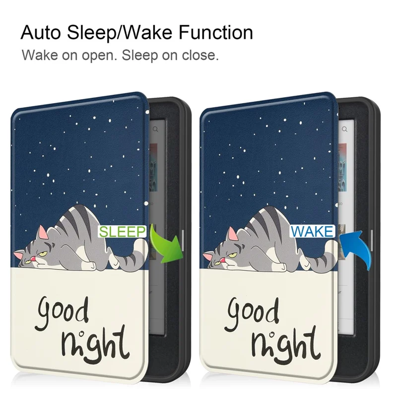 For Kobo Clara Colour / Clara BW Case Pattern Printing PU Leather Folio E-Reader Cover with Auto Sleep / Wake Function - Cat