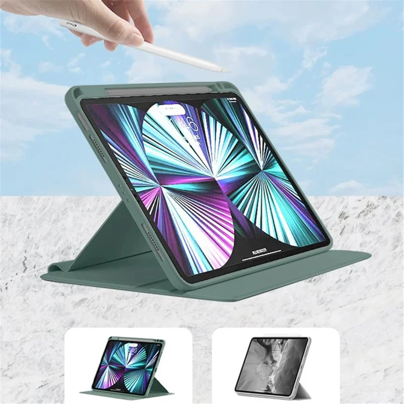 For Huawei MatePad Pro 10.8 (2021) Case Rotating Stand Tablet Leather Cover with Pencil Holder - Pink