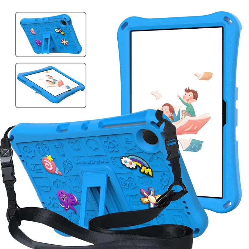 For Samsung Galaxy Tab A11+ / A9+ / Xiaomi Redmi Pad SE Case EVA Tablet Kickstand Cover with Shoulder Strap - Sky Blue