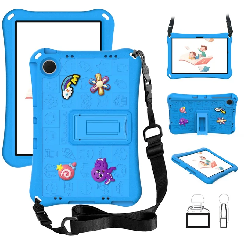 For Samsung Galaxy Tab A11+ / A9+ / Xiaomi Redmi Pad SE Case EVA Tablet Kickstand Cover with Shoulder Strap - Sky Blue