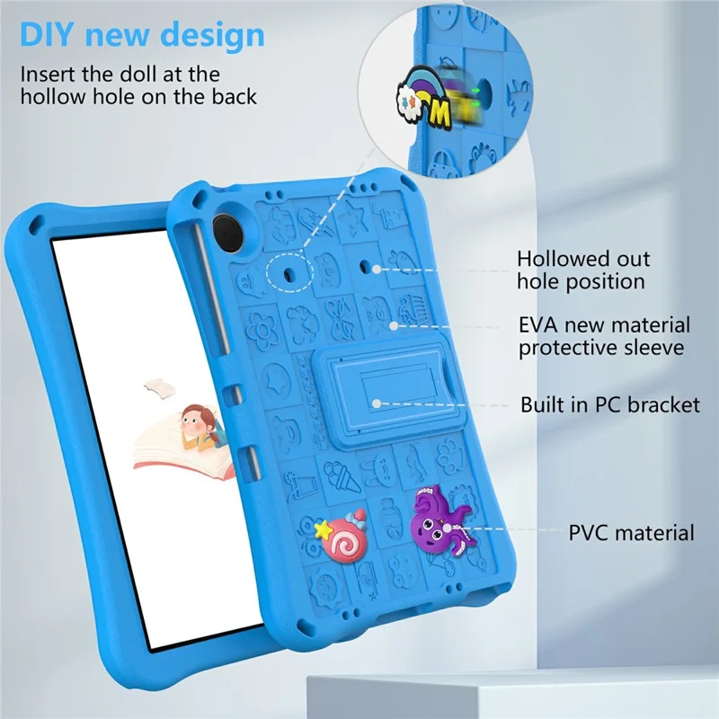 For Samsung Galaxy Tab A11+ / A9+ / Xiaomi Redmi Pad SE Case EVA Tablet Kickstand Cover with Shoulder Strap - Sky Blue