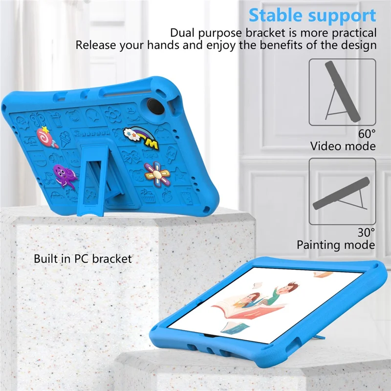 For Samsung Galaxy Tab A11+ / A9+ / Xiaomi Redmi Pad SE Case EVA Tablet Kickstand Cover with Shoulder Strap - Sky Blue