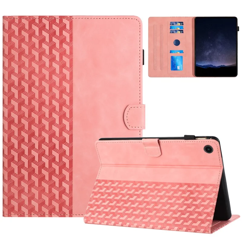 For Lenovo Tab M10 (Gen 3) Case Card Holder Building Blocks Imprinted Tablet Stand Cover - Pink