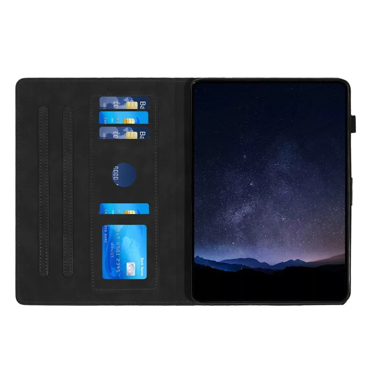 For Samsung Galaxy Tab A7 10.4 (2020) T500 / (2022) Tablet Cover Imprinted PU Leather Card Slot Case - Black