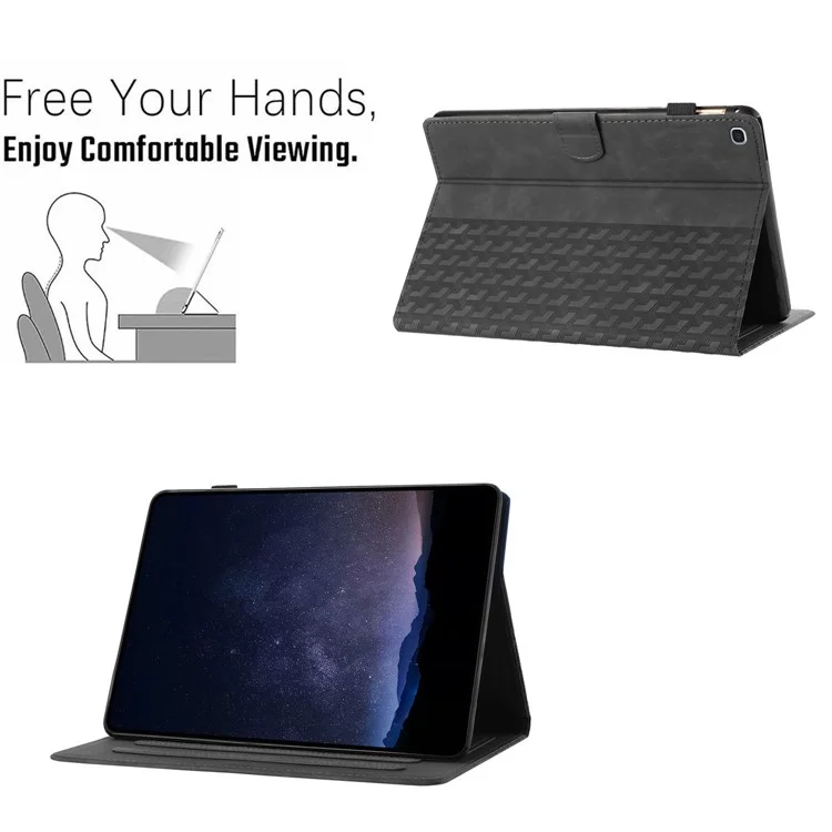 For Samsung Galaxy Tab A7 10.4 (2020) T500 / (2022) Tablet Cover Imprinted PU Leather Card Slot Case - Black