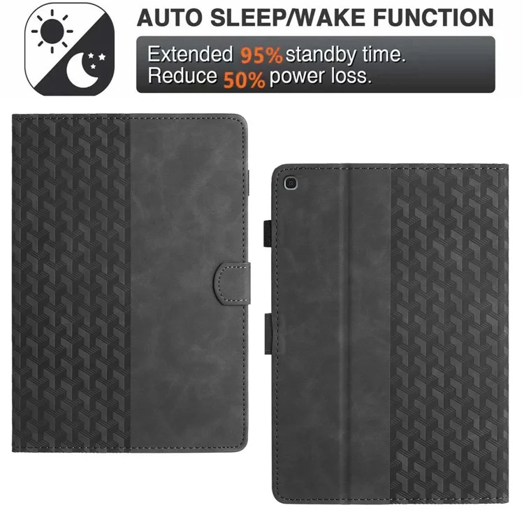 For Samsung Galaxy Tab A7 10.4 (2020) T500 / (2022) Tablet Cover Imprinted PU Leather Card Slot Case - Black