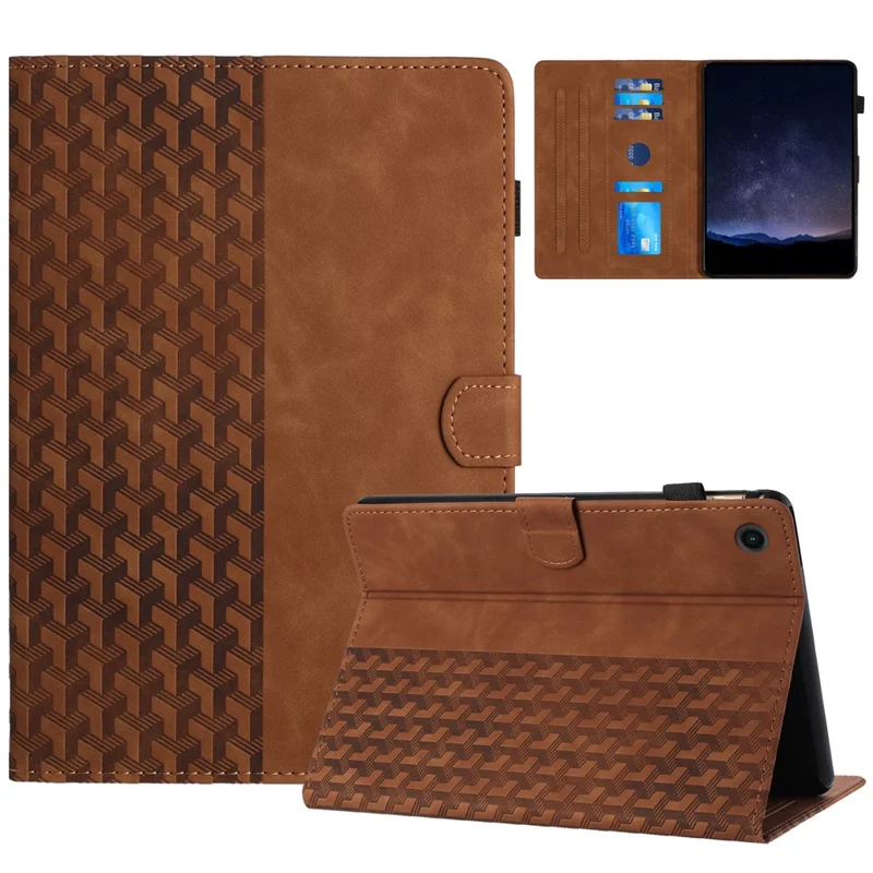 For Samsung Galaxy Tab A11 / A9 Tablet Case Imprinted PU Leather Drop-proof Folding Stand Cover - Brown