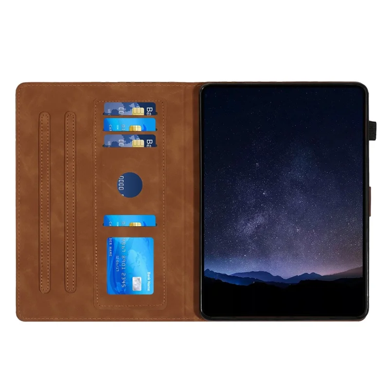 For Samsung Galaxy Tab A11 / A9 Tablet Case Imprinted PU Leather Drop-proof Folding Stand Cover - Brown